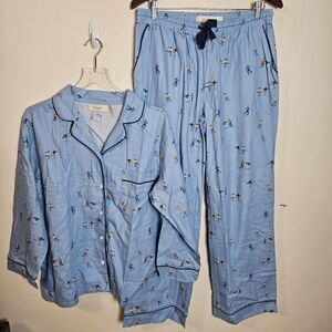 Lattelove Blue Flannel Skater Pants & Long Sleeve Pajama Set Skating Print Women